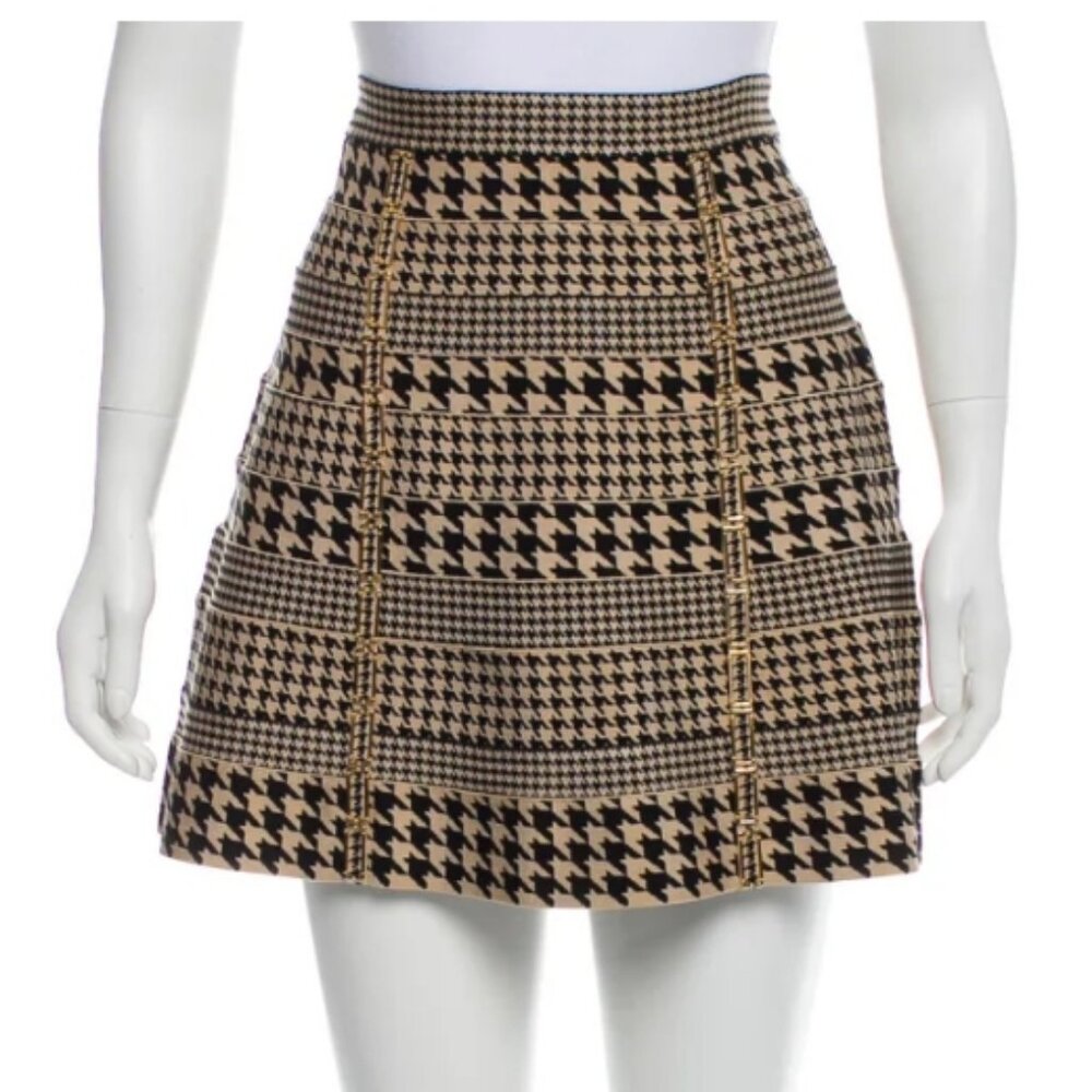 Hervé Léger High-Waisted Houndstooth Mini Skirt